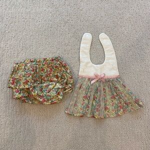 Floral Baby Bib and Bloomers Set with Pink Accents
